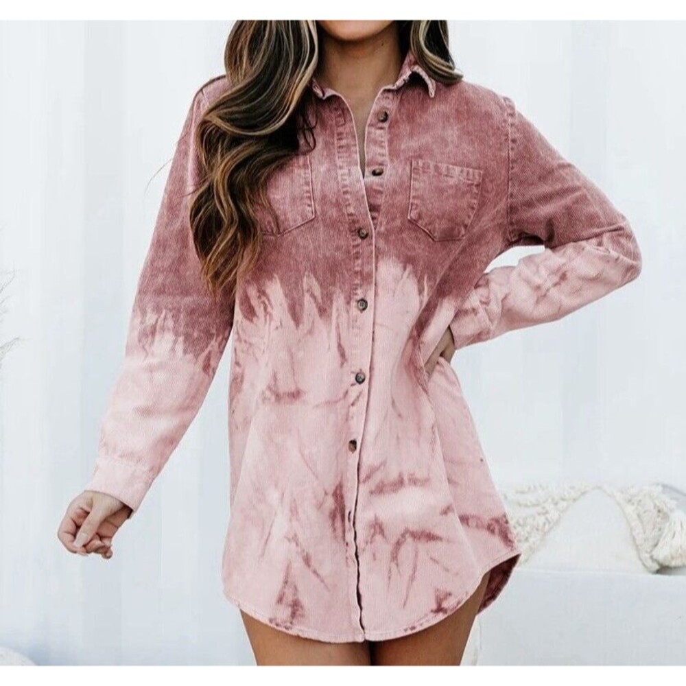 Tie-Dye Pink Button Down Shirt Dress